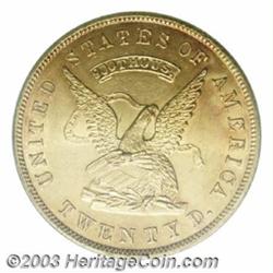 1853 $20 Assay Office Twenty Dollar, 900 Thous. MS63 PCGS.