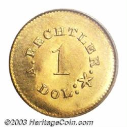 (1842-52) G$1 A.Bechtler Dollar, 27G. 21C. MS62 PCGS.