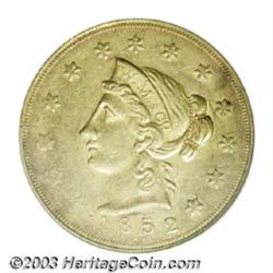 1852 $10 Wass Molitor Ten Dollar, Large Head AU50 PCGS.