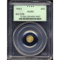 1853 25C Liberty Round 25 Cents, BG-208, R.7, AU55 PCGS.