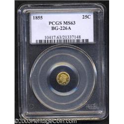 1855 25C Liberty Round 25 Cents, BG-227, R.6, MS63 PCGS.