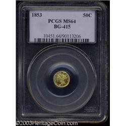1853 50C Liberty Round 50 Cents, BG-415, Low R.5, MS64 PCGS.