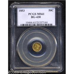 1853 50C Liberty Round 50 Cents, BG-430, R.3, MS61 PCGS.