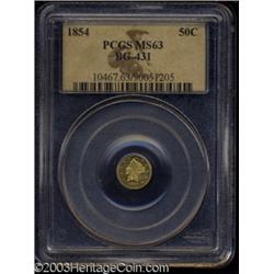 1854 50C Liberty Round 50 Cents, BG-431, Low R.5, MS63 PCGS.