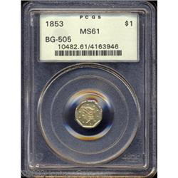 1853 $1 Liberty Octagonal 1 Dollar, BG-505, R.4, MS61 PCGS.