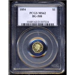 1854 $1 Liberty Octagonal 1 Dollar, BG-508, High R.4, MS62 PCGS.
