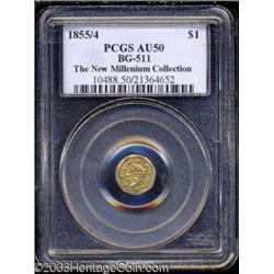 1855/4 $1 Liberty Octagonal 1 Dollar, BG-511, High R.4, AU50 PCGS.