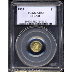 1853 $1 Liberty Octagonal 1 Dollar, BG-531, R.4, AU55 PCGS.