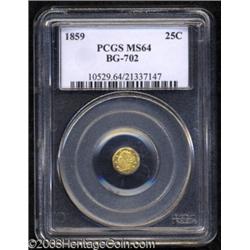 1859 25C Liberty Octagonal 25 Cents, BG-702, R.3, MS64 PCGS.