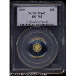 1859 25C Liberty Octagonal 25 Cents, BG-702, R.3, MS65 PCGS.