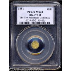 1881 25C Indian Octagonal 25 Cents, BG-799M, Low R.5, MS63 PCGS.