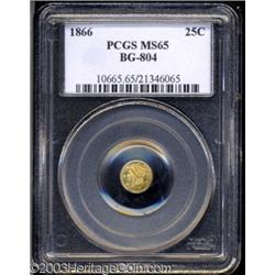 1866 25C Liberty Round 25 Cents, BG-804, R.4, MS65 PCGS.
