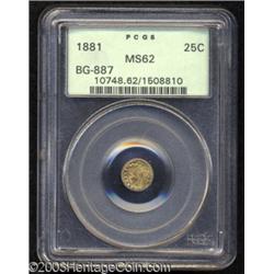 1881 25C Indian Round 25 Cents, BG-887, R.3, MS62 PCGS.