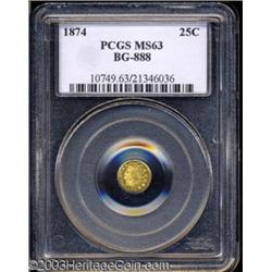 1874 25C Indian Round 25 Cents, BG-888, Low R.5, MS63 PCGS.