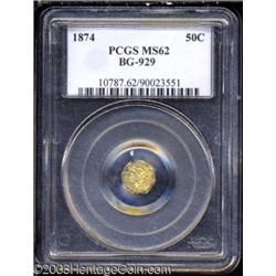 1874 50C Liberty Octagonal 50 Cents, BG-929, High R.6, MS62 PCGS.