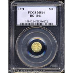 1871 50C Liberty Round 50 Cents, BG-1011, R.2, MS64 PCGS.