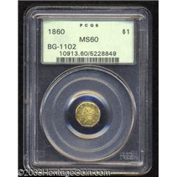 1860 $1 Liberty Octagonal 1 Dollar, BG-1102, R.4, MS60 PCGS.