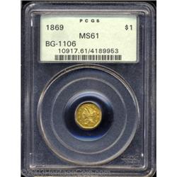 1869 $1 Liberty Octagonal 1 Dollar, BG-1106, High R.4, MS61 PCGS.