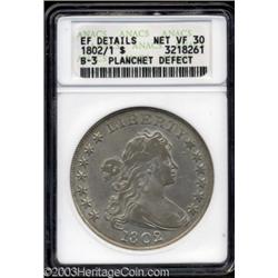1802/1 $1 Wide Date--Planchet Defect--PCGS. XF Details, Net VF30.