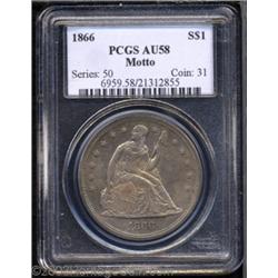 1866 $1 Motto AU58 PCGS.