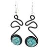 Image 1 : Enameled Wire and Aqua Glass Bead "Doodle" Earrings - C