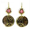 Image 1 : Pink Tiger Eye and Brass Scroll Earrings - Brass Images
