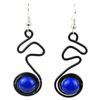 Image 1 : Enameled Wire and Blue Glass Bead "Doodle" Earrings - C