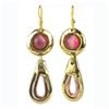 Image 1 : First Blush Pink Tiger Eye Brass Earrings - Brass Image