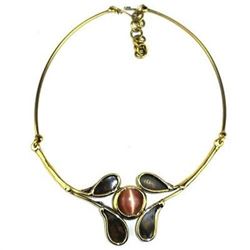 Peach Tiger Eye Petals Necklace - Brass Images (N)