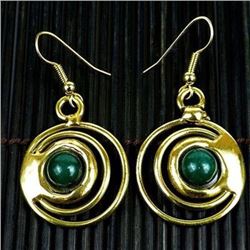 Deep Green Stone Concentric Earrings - Brass Images (E)