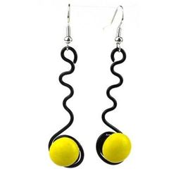 Enameled Wire and Yellow Glass Bead "Squiggle" Earrings