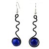 Image 1 : Enameled Wire and Blue Glass Bead "Squiggle" Earrings -
