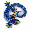 Image 1 : Hand Painted Round Metal Gecko Blue Green Design - Cari