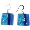 Image 1 : Square Fused Glass Earrings - Blue Bubbles Design - Til