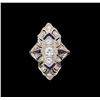 Image 2 : 0.73 ctw Diamond and Sapphire Ring - Platinum