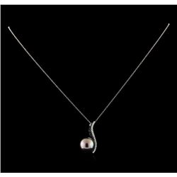 Pearl and Diamond Pendant With Chain - 14KT White Gold