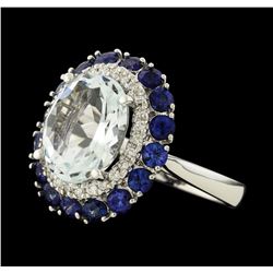 4.10 ctw Aquamarine, Sapphire and Diamond Ring - 14KT White Gold