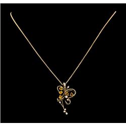 1.00 ctw Citrine Quartz and Diamond Pendant With Chain - 14KT Rose Gold