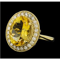 5.41 ctw Citrine Quartz  and Diamond Ring - 14KT Yellow  Gold