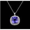 Image 1 : GIA Cert 35.28 ctw Tanzanite and Diamond Pendant With Chain - 14KT White Gold