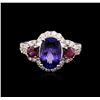 Image 2 : 14KT White Gold 2.70 ctw Tanzanite, Tourmaline and Diamond Ring