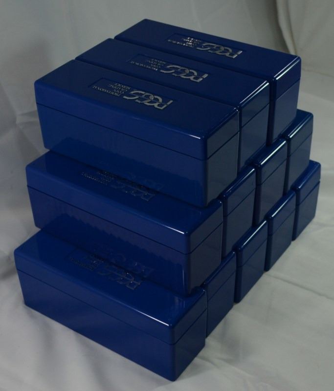 ( 12 ) USED BLUE PCGS SLABBED COIN BOXES WITH LIDS, EACH BOX HOLDS ( 20