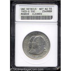 1923-S 50C Monroe--Cleaned--ANACS. Unc Details, Net AU55.