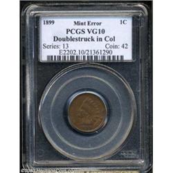 1899 1C Cent--Double Struck in Collar--VG10 PCGS.