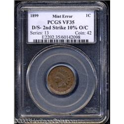 1899 1C Cent--Double Struck, Second Strike 10% Off Center--VF35 PCGS.