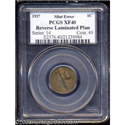 1927 1C Cent--Reverse Laminated Planchet--XF40 PCGS.