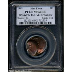 1965 1C Cent--Double Struck, 60% Off Center and Broadstruck--MS64 Red and Brown PCGS.