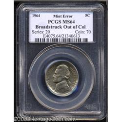 1964 5C Nickel--Broadstruck Out of Collar--MS64 PCGS.