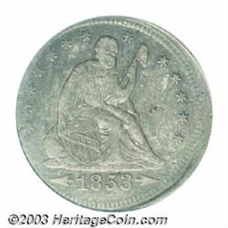 1853 25C Arrows and Rays Quarter--Struck 5% Off Center--VF30 PCGS.