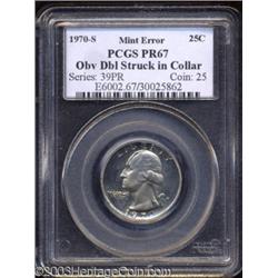 1970-S 25C Quarter--Obverse Double Struck in Collar--PR67 PCGS.